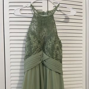 Altered Morilee Madeline Gardner Sage Green Bridesmaid dress with lace, size 10